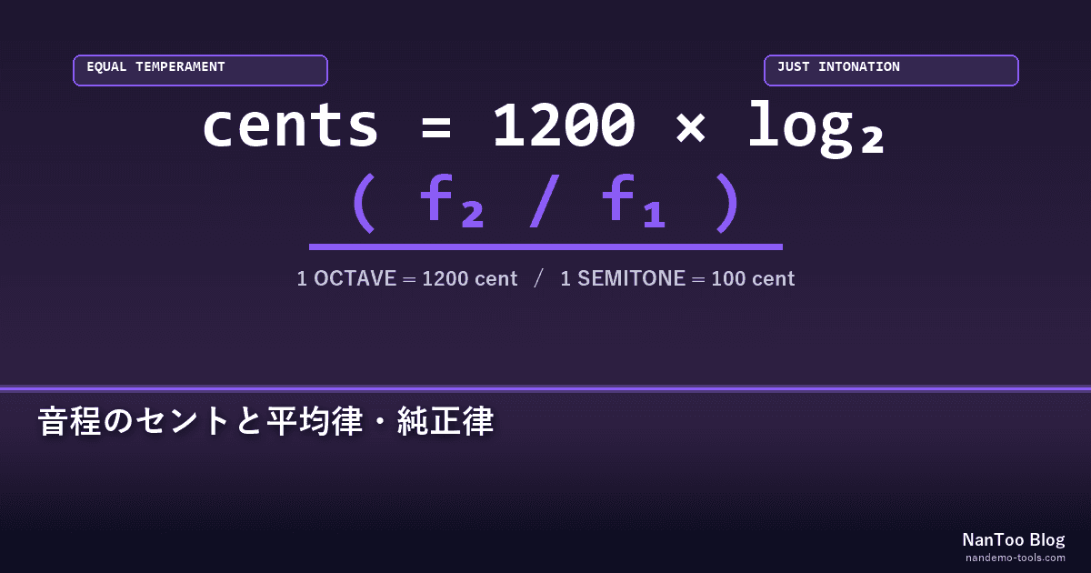 音程のセントと平均律・純正律 — 1200 log₂ で紐解く音の数学